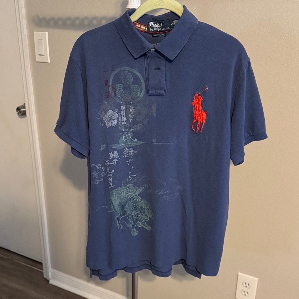 Polo by Ralph Lauren Navy Polo with Red Pony and Faded Graphic